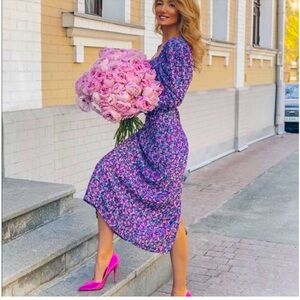 Zara blue and purple floral midi dress